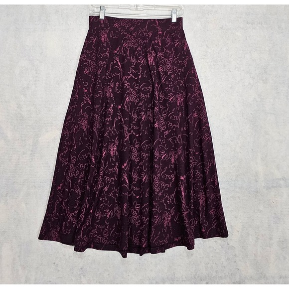 Pact Dresses & Skirts - Pact Skirt S Midi flare A-Line Floral Garden Stretch High Rise Purple Jersey